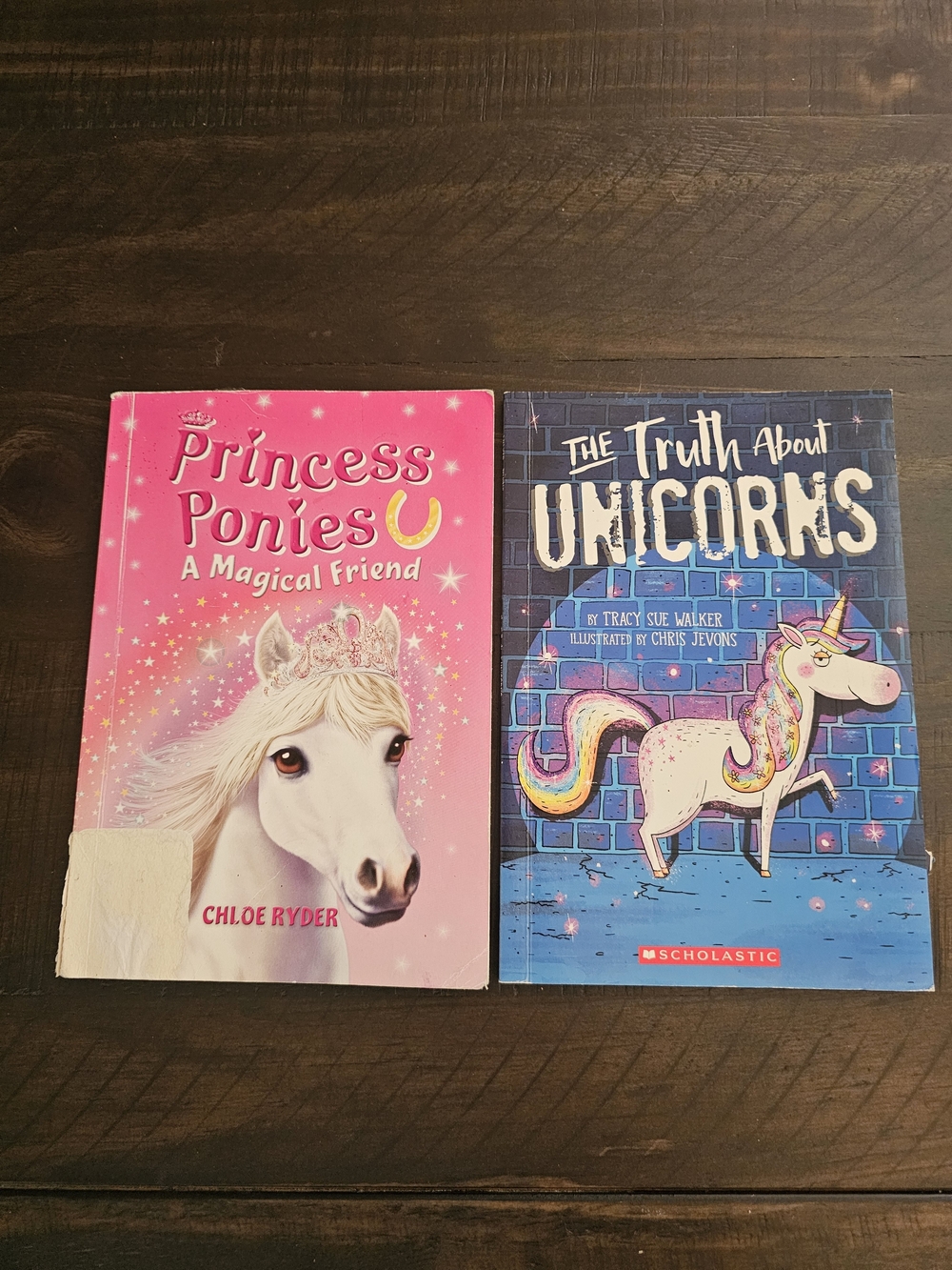 Scholastic Pink Princess Ponies & Blue Truth About Unicorns 2 Book Set